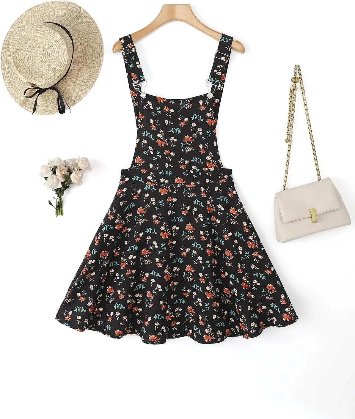YOINS Overall Pinafore Dresses for Women Adjustable Straps Pleated Mini Cute Suspender Skirts Pinafore Dress